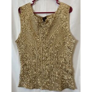 Essentials by Milano Sleeveless Tank Top Womens Size L Gold Crinkle Stretchy